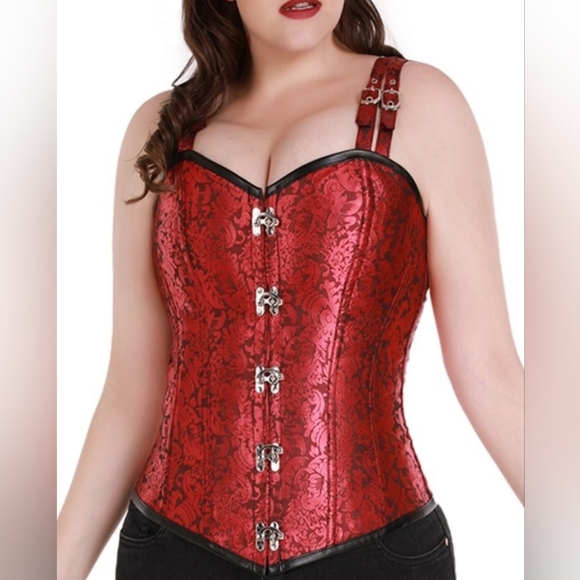 Other - Steampunk NWOT Red Brocade Lace Up Corset Top